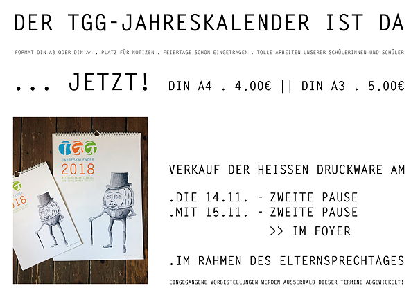 Verkaufsplakat für den TGG-Jahreskalender 2018