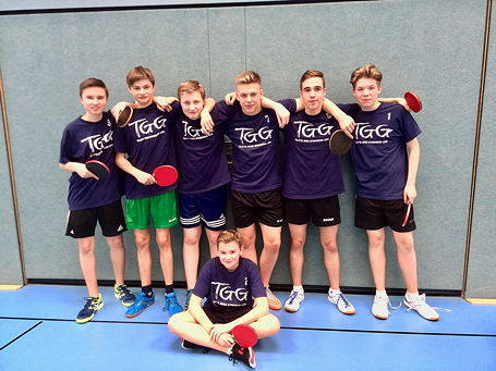 Foto der Tischtennismannschaft des TGG beim Bezirksentscheid 2018