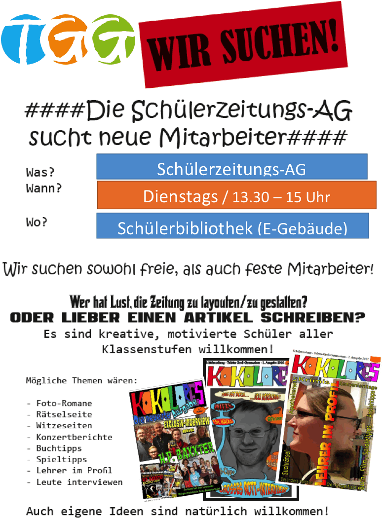 Werbeflyer für die Schülerzeitungs-AG 2018/19
