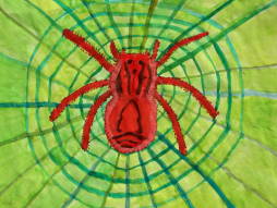 Foto von Arbeiten der 7d und 7e 2008/09 des TGG zum Thema 'Giftiges Getier in fiesen Farben'