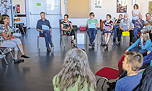 Foto vom  Workshop in der Aula des Leeraner Teletta-Groß-Gymnasiums